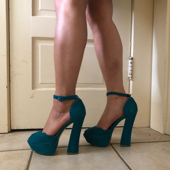 Teal Shoemint Platform Heels - Picture 2 of 6